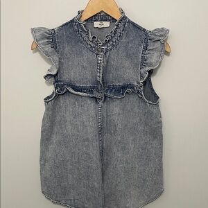 Denim Sleeveless Ruffle Top